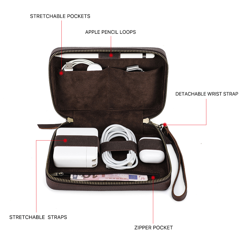 Genuine Leather Portable USB D - огляд і ціна Electronics Gadgets Bag